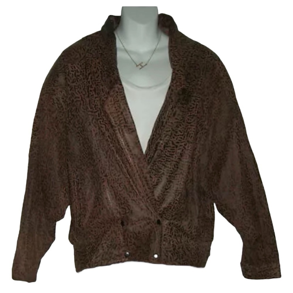 Vintage 90s G-III Leather Jacket Cropped Puffy Jacket Brown Tribal Boho Western